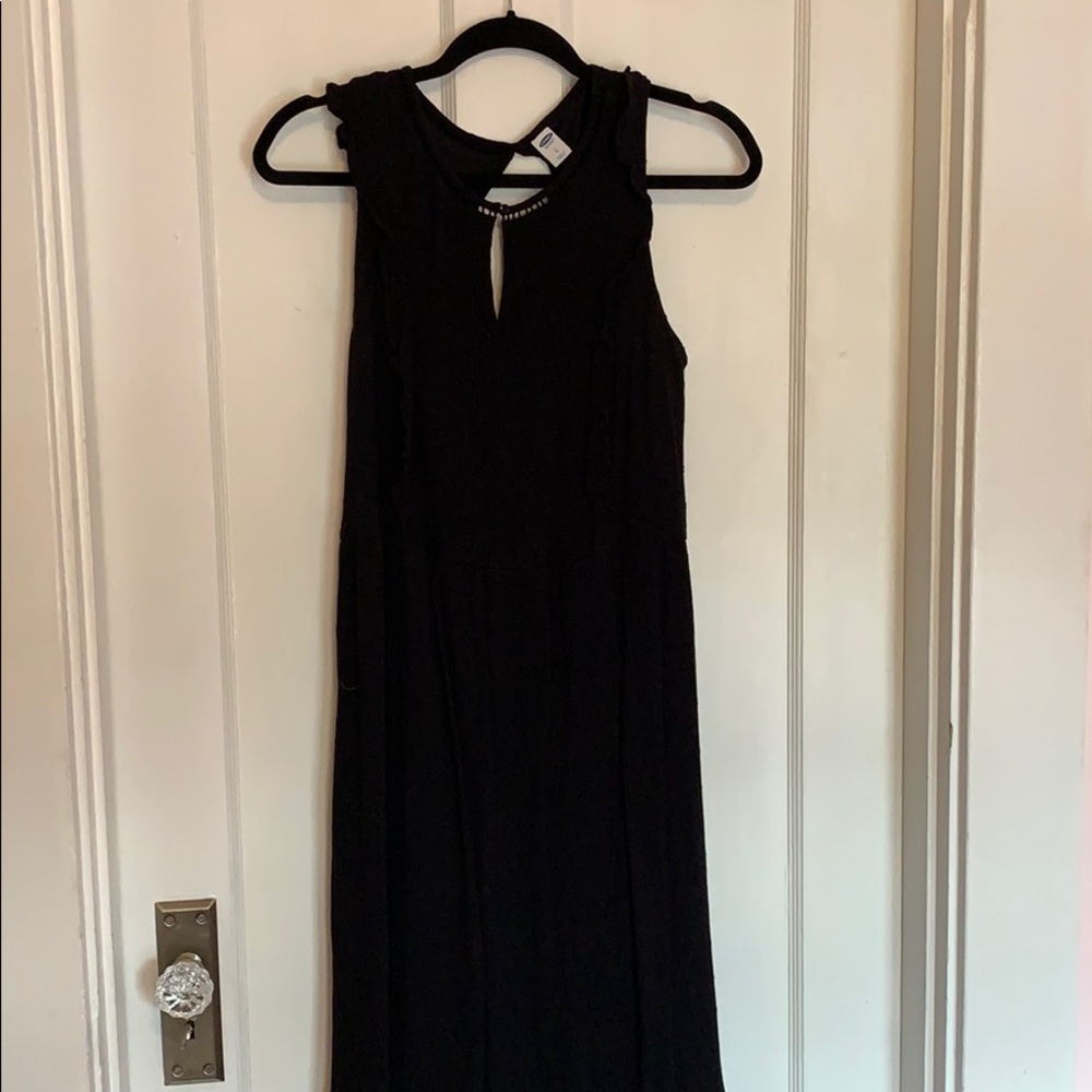 Black swiss dot midi dress